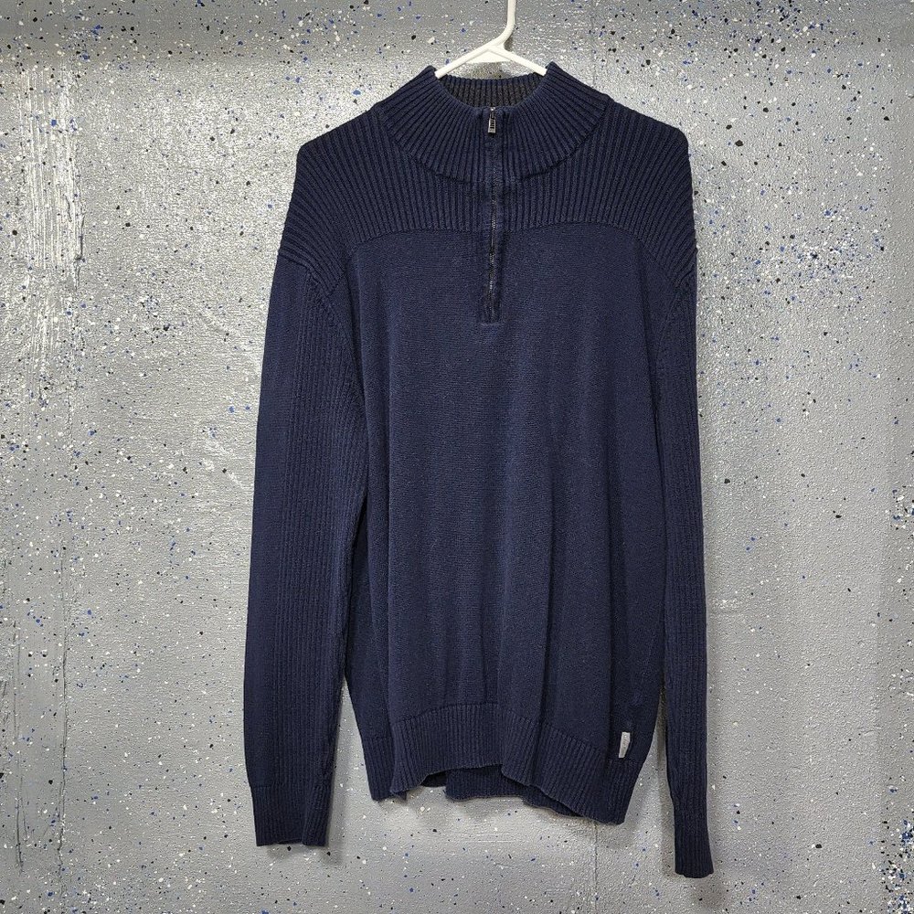 Calvin Klein Mens Navy Blue 100% Cotton Long Sleeve 1/4 Zip Pullover Sweater L